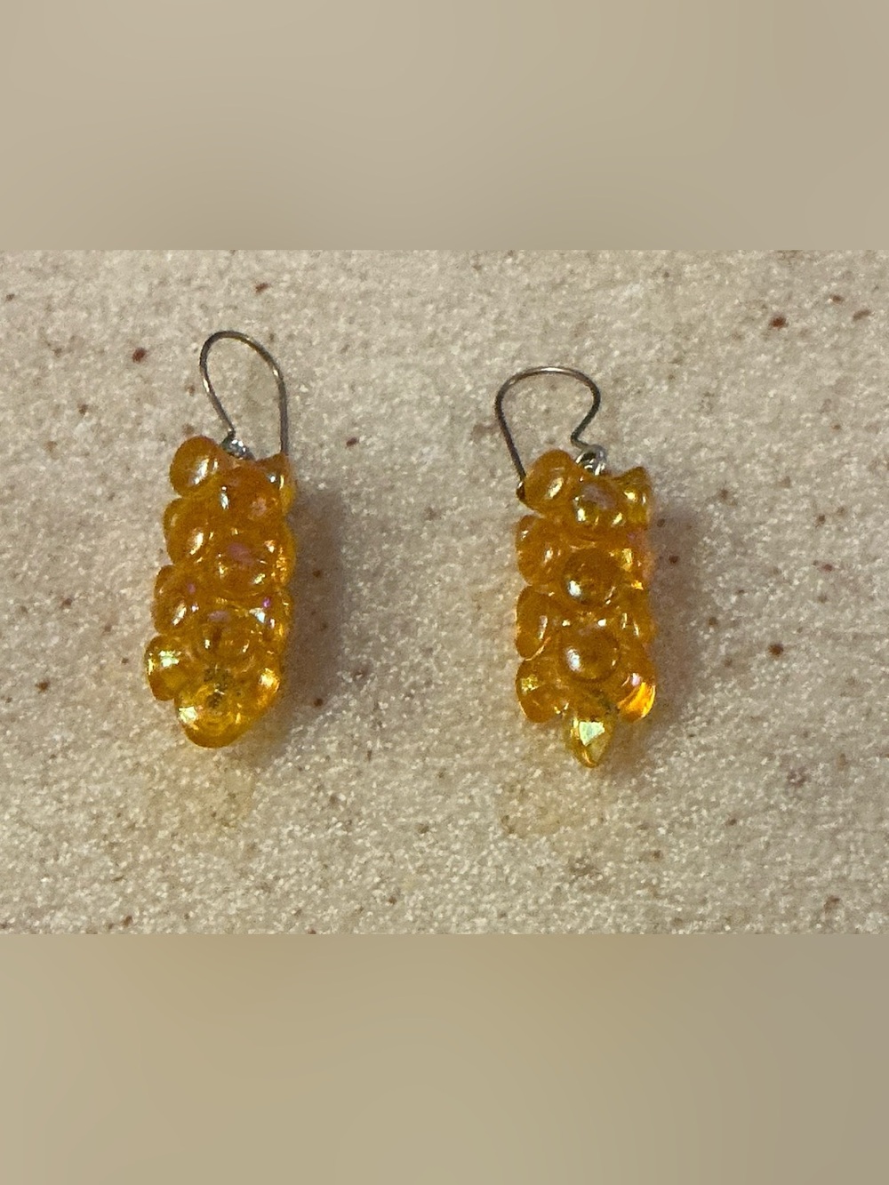 Handmade Amber Yellow Bead Cluster Drop Earrings